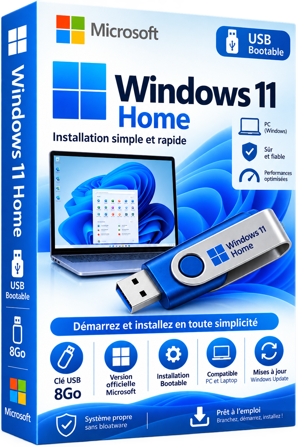 Windows 11 Famille 64 Bits Clé USB Bootable 8GO Version FR