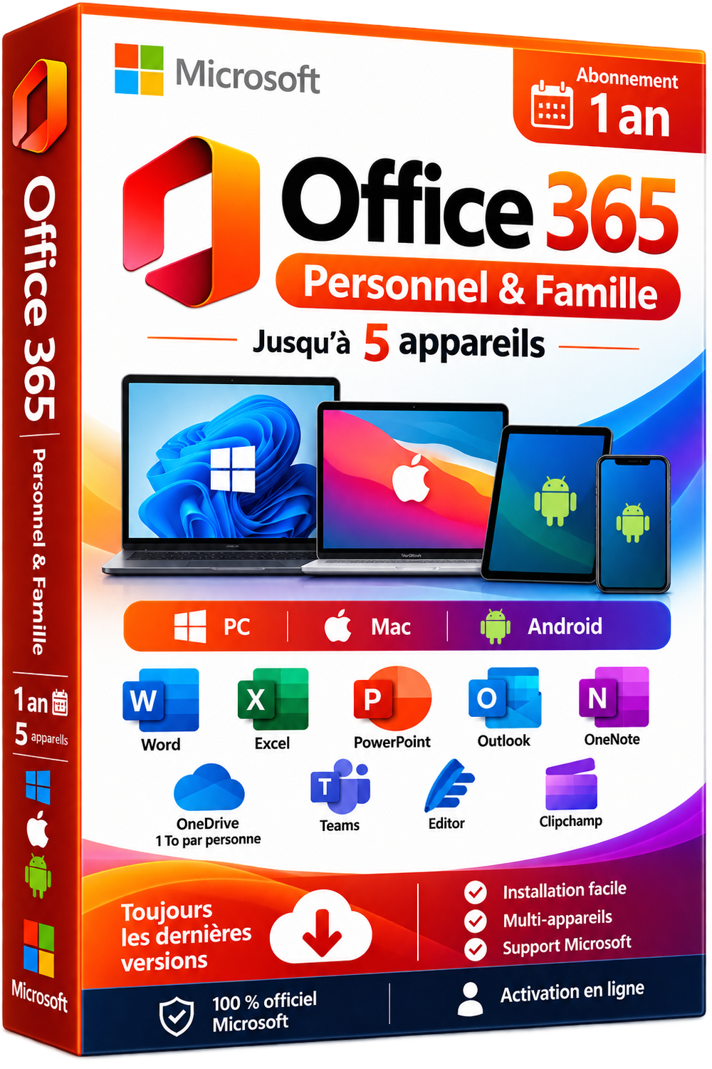Microsoft Office 365 Personal y Familiar - Suscripción de 1 año | 5 dispositivos
