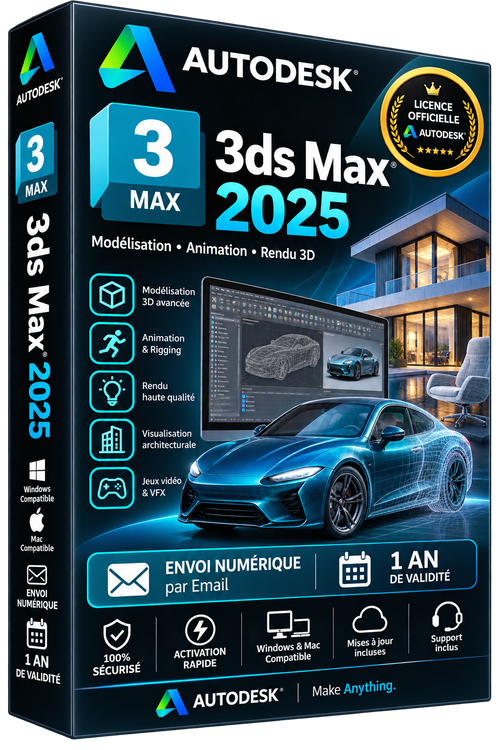 Autodesk 3ds Max 2025 - Licence officielle - Modélisation Animation Rendu 3D - Abonnement 1 an