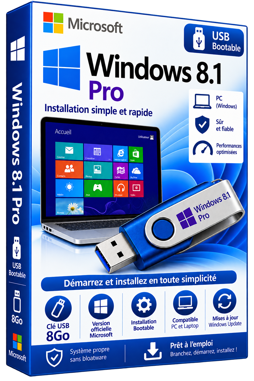 Windows 8.1 Pro — Clé USB Bootable 8Go | Version officielle Microsoft